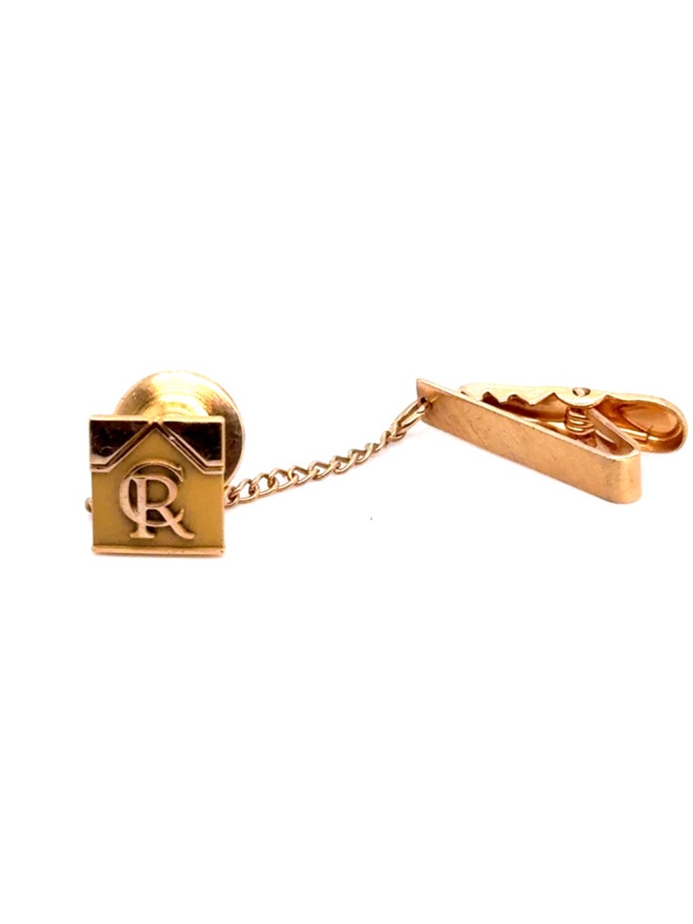 Gold Filled Tie Clip with Chain and Monogram Accent
